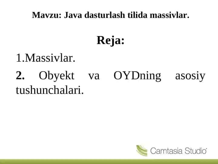 Java dasturlash tilida massivlar