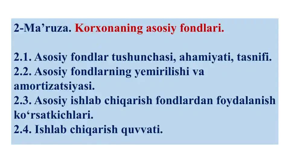 Ma’ruza.Korxona