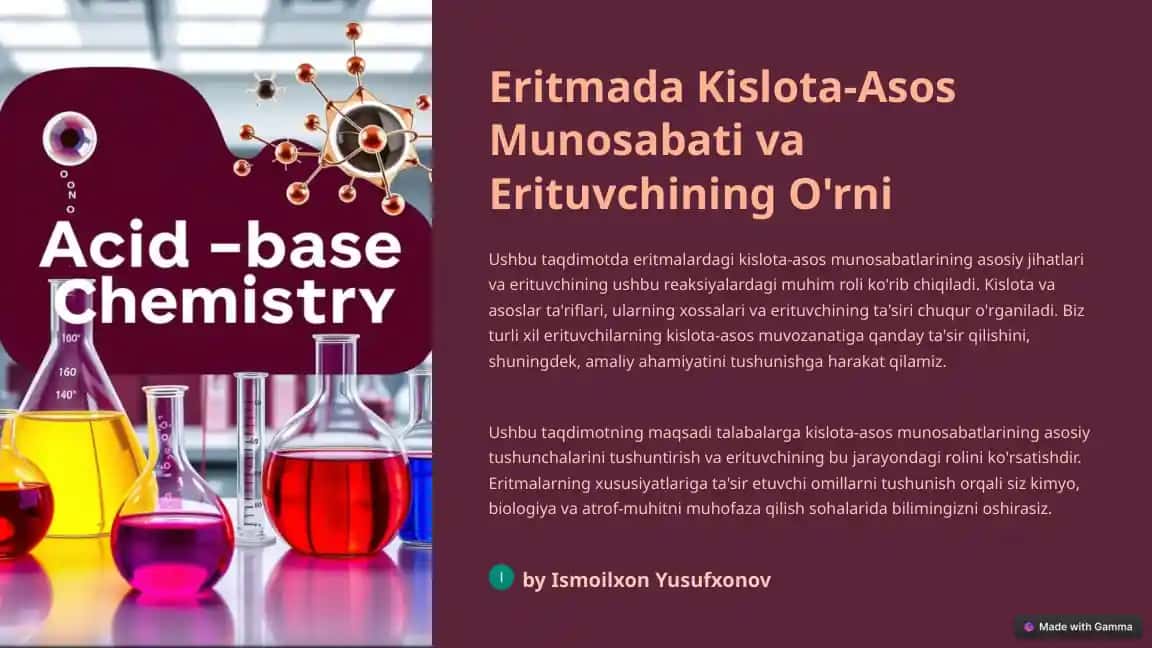 Eritmada Kislota-Asos Munosabati va Erituvchining O'rni