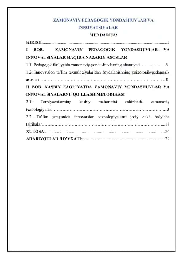 Zamonaviy pedagogik yondashuvlar va innovatsiyalar