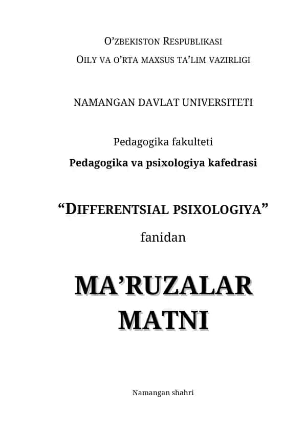 "Differentsial psixologiya"