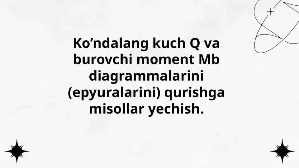 Ko’ndalang kuch va burovchi moment diagrammalari(epyuralar)