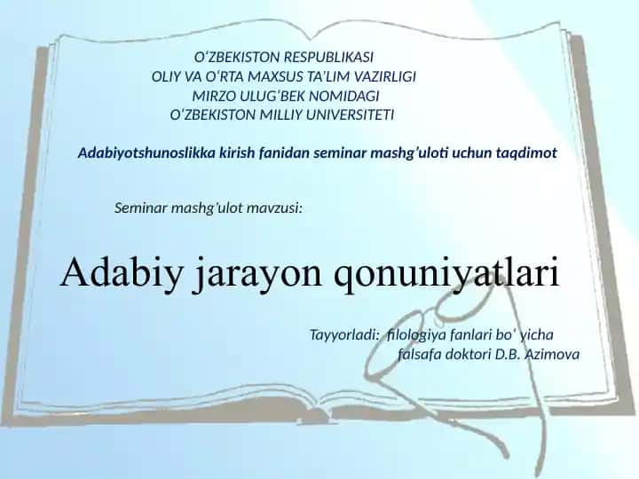 Adabiyotshunoslikka kirishfanidan seminar mashg'uloti