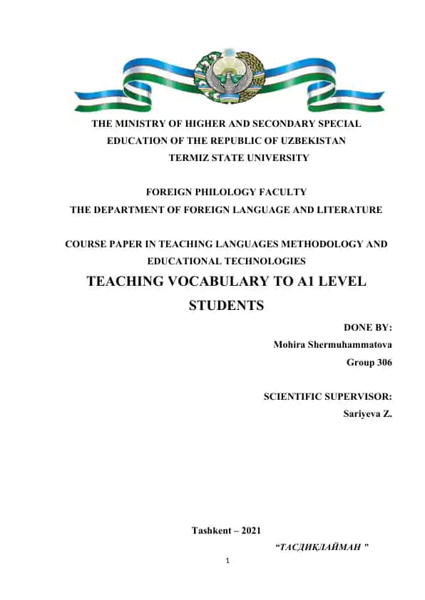 Teaching Vocabulary to A1 Level Students
