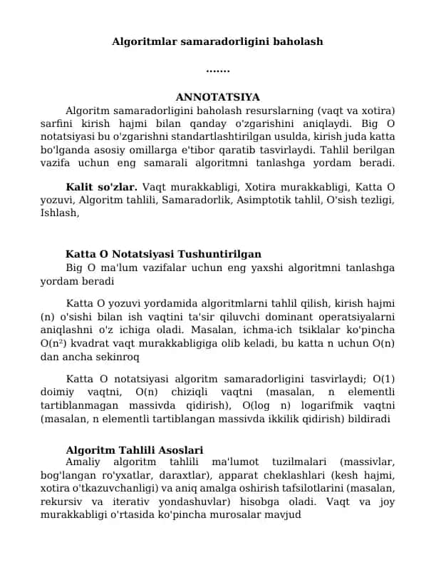 Algoritm samaradorligini baholash