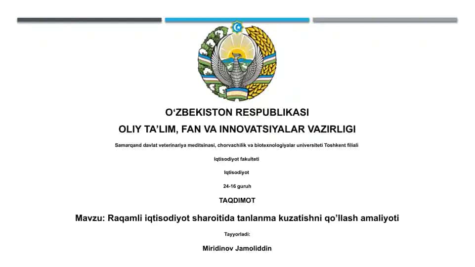 Raqamli iqtisodiyot sharoitida tanlanma kuzatishni qo’llash amaliyoti