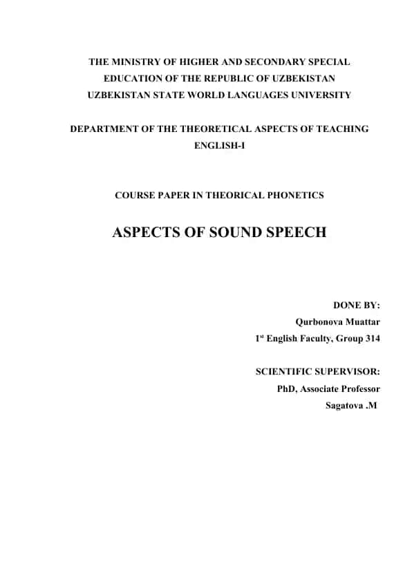 Course Paper in Theoretical Phonetics