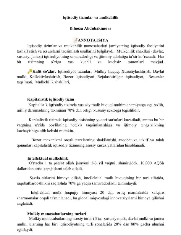 Kapitalistik iqtisodiy tizim