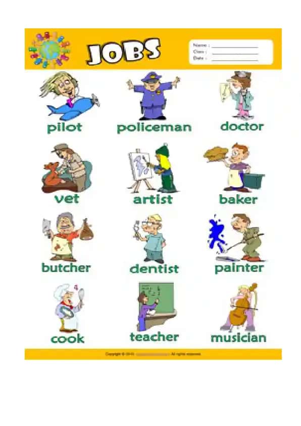 Jobs Picture Dictionary ESL Vocabulary Worksheet