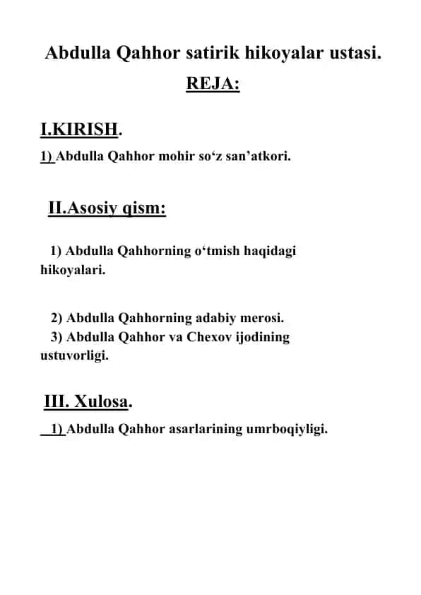 Abdulla Qahhor satirik hikoyalar ustasi