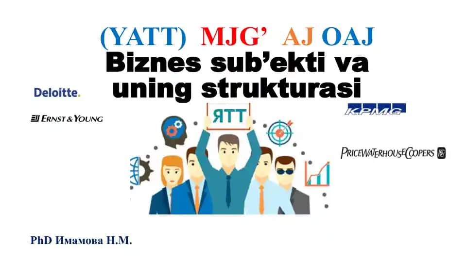 (YATT) MJG’ AJ OAJ Biznes sub’ekti va uning strukturasi; Oilaviy tadbirkorlik sub’ekti