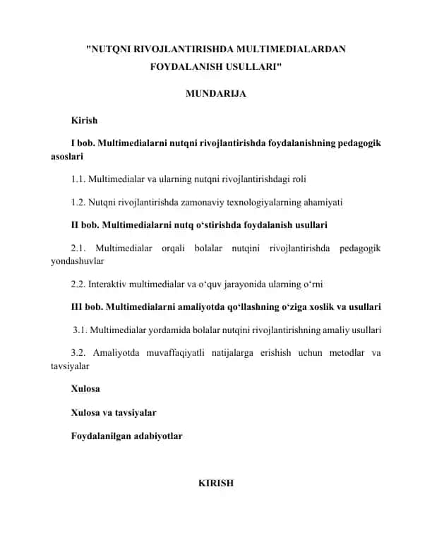 Nutqni rivojlantirishda multimedialardan foydalanish usullari