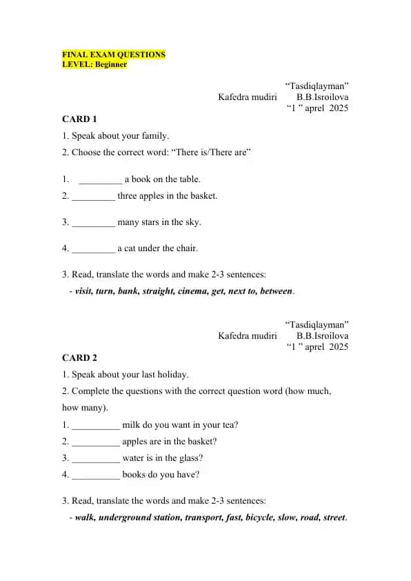 English Final Exam Questions