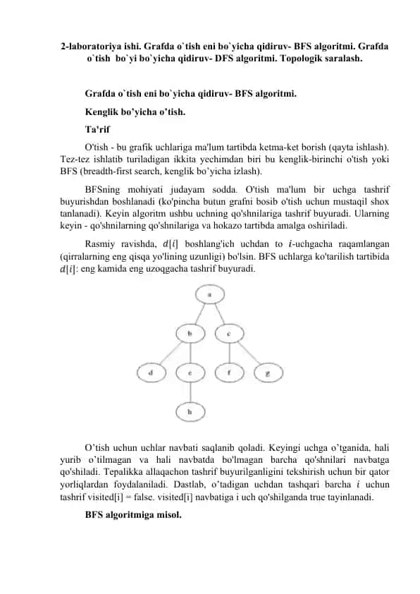 Grafda o`tish eni bo`yicha qidiruv- BFS algoritmi