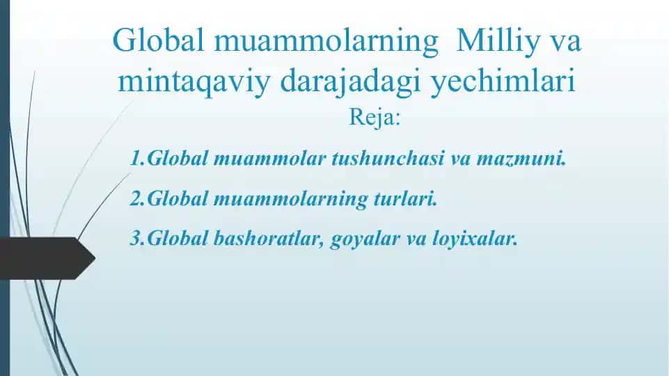 Global muammolarning Milliy va mintaqaviy darajadagi yechimlari