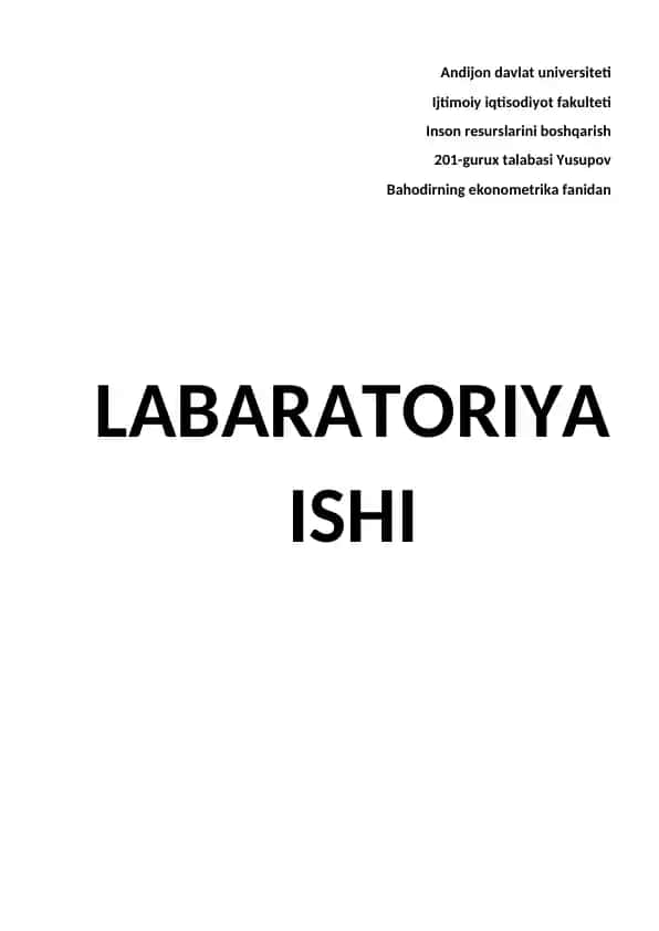 Ekonometrika fanidan laboratoriya ishi