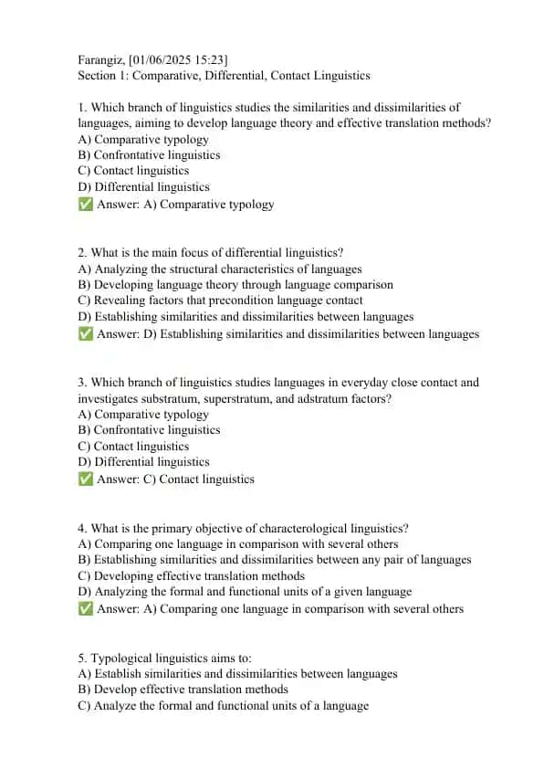 Comparative, Differential, Contact Linguistics test