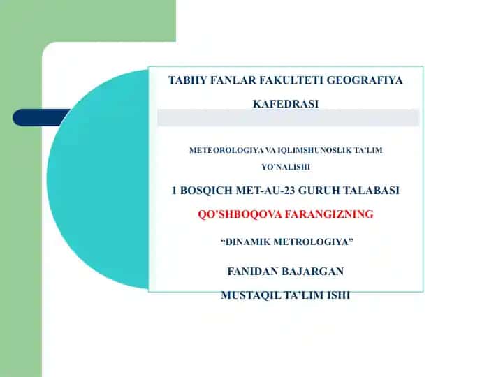 GEOSTROFIK SHAMOLNING SHAROITIDA VERTIKAL TEZLIK