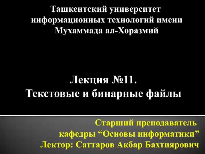 Лекция №11. Текстовые и бинарные файлы