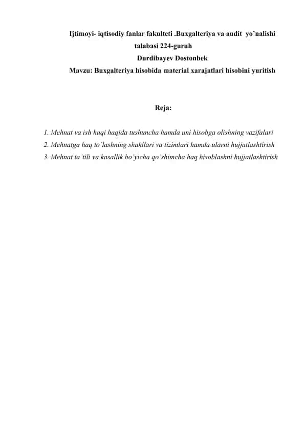 Buxgalteriya hisobida material xarajatlari hisobini yuritish