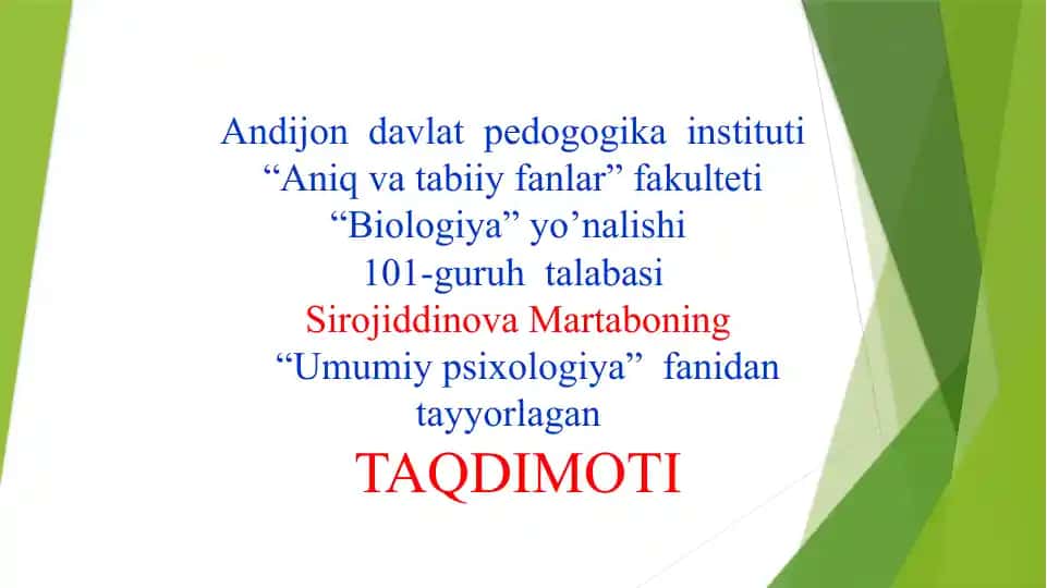 Ontogenezning ilk bosqichlarida insonning psixik rivojlanishiga xos xususiyatlar