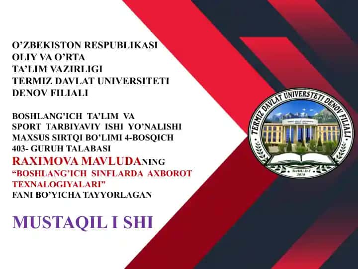 "Boshlang'ich sinflarda axborot texnologiyalari"