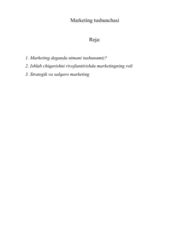 Marketing tushunchasi