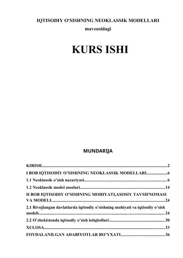 Iqtisodiy o'sishning neoklassik modellari