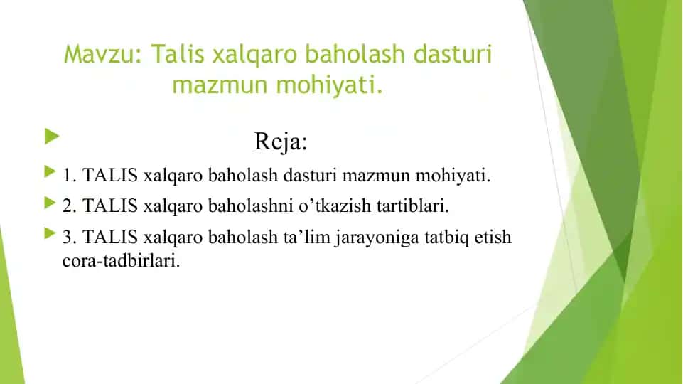 TALIS xalqaro baholash dasturi mazmun mohiyati