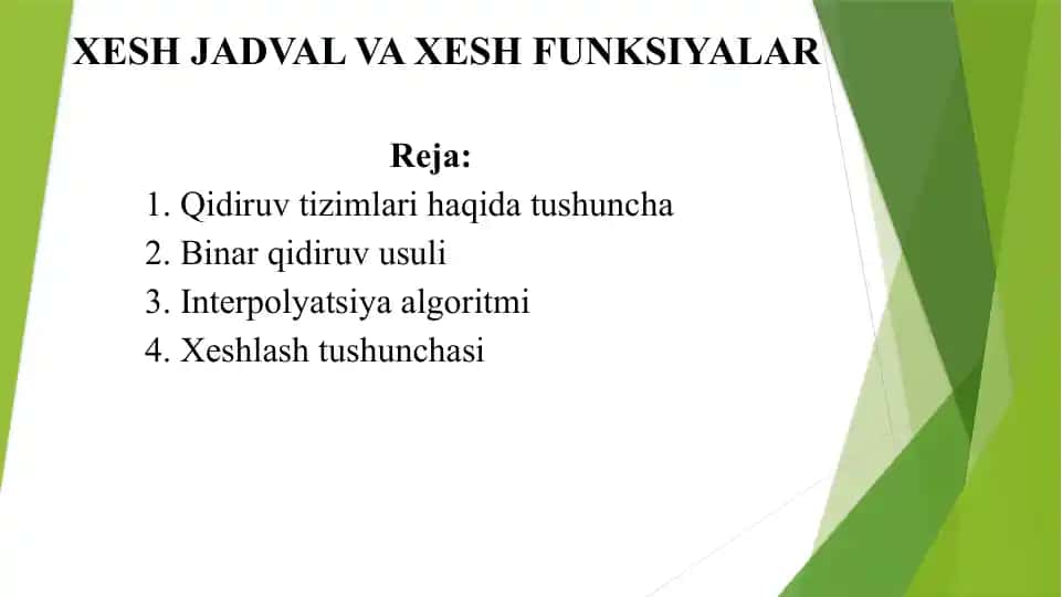 XESH JADVAL VA XESH FUNKSIYALAR