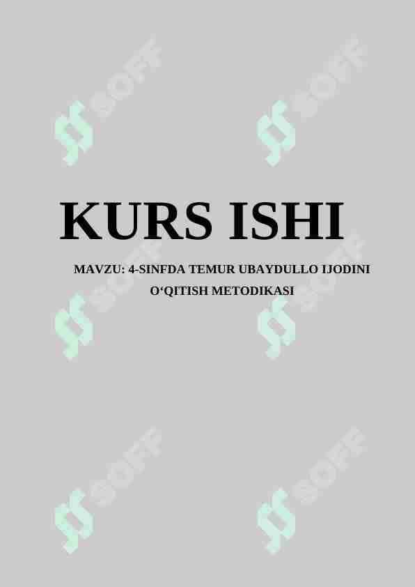 4-SINFDA TEMUR UBAYDULLO IJODINI OʻQITISH METODIKASI