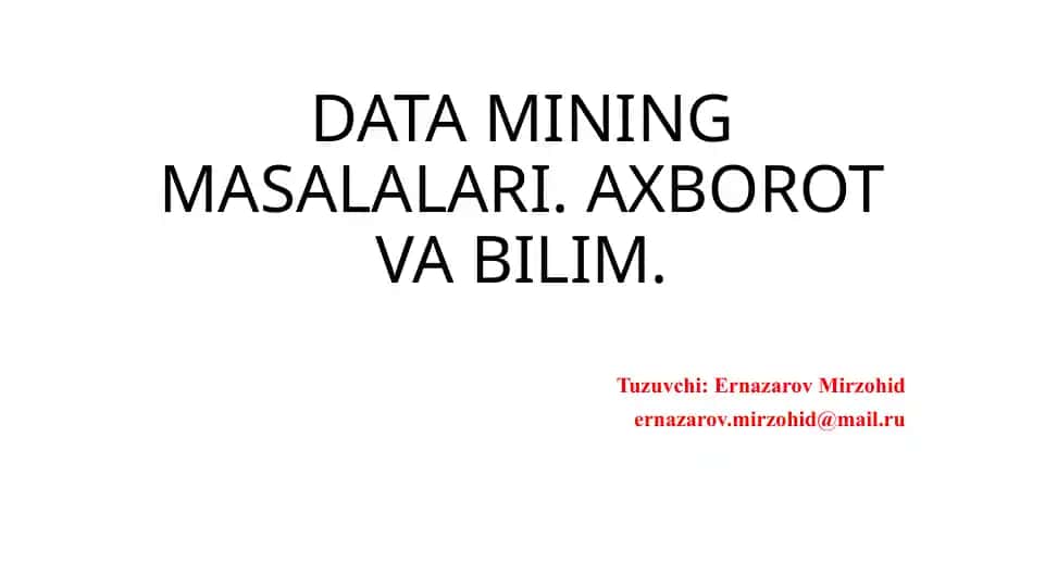 Data Mining Masalalari