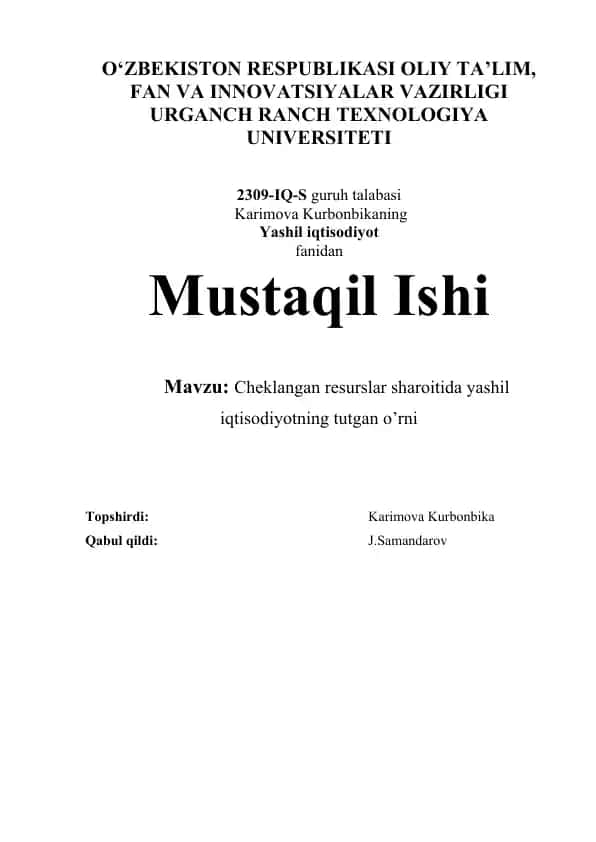 Yashil Iqtisodiyot