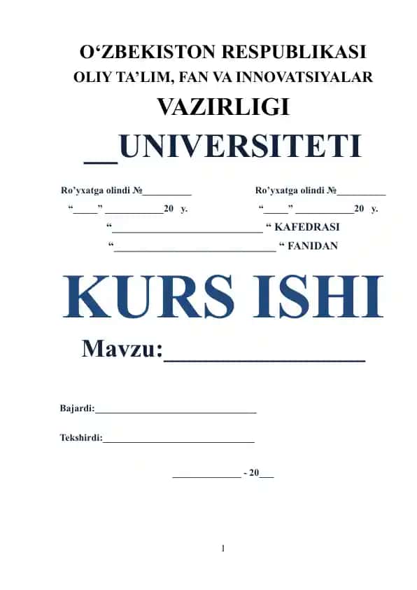 Kurs ishi mavzusi bo'yicha kompetensiyani shakllantirish