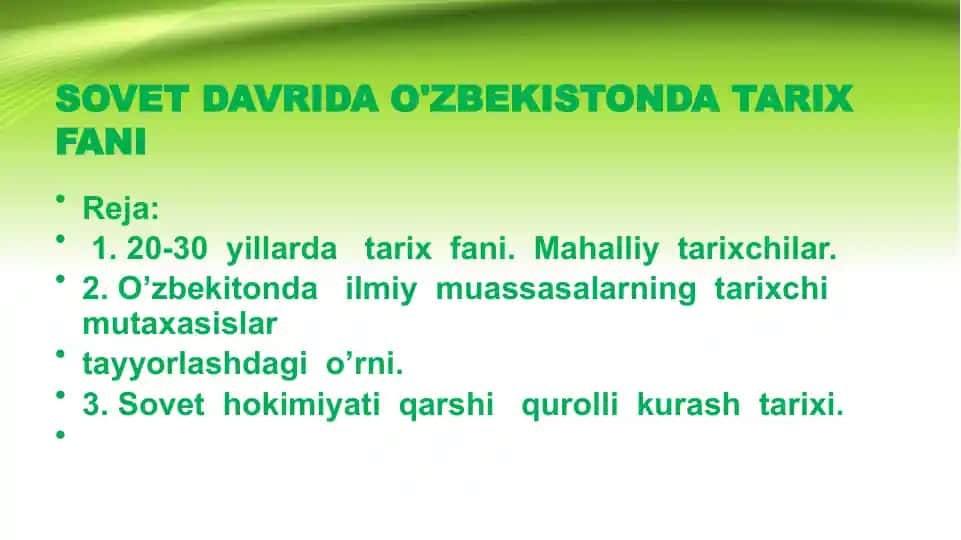 SOVET DAVRIDA O'ZBEKISTONDA TARIX FANI