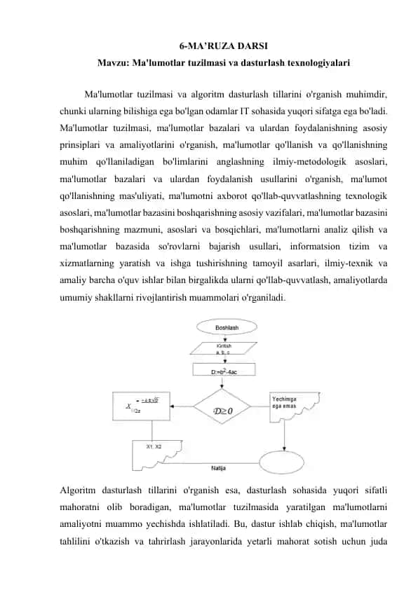 Ma'lumotlar tuzilmasi va dasturlash texnologiyalari