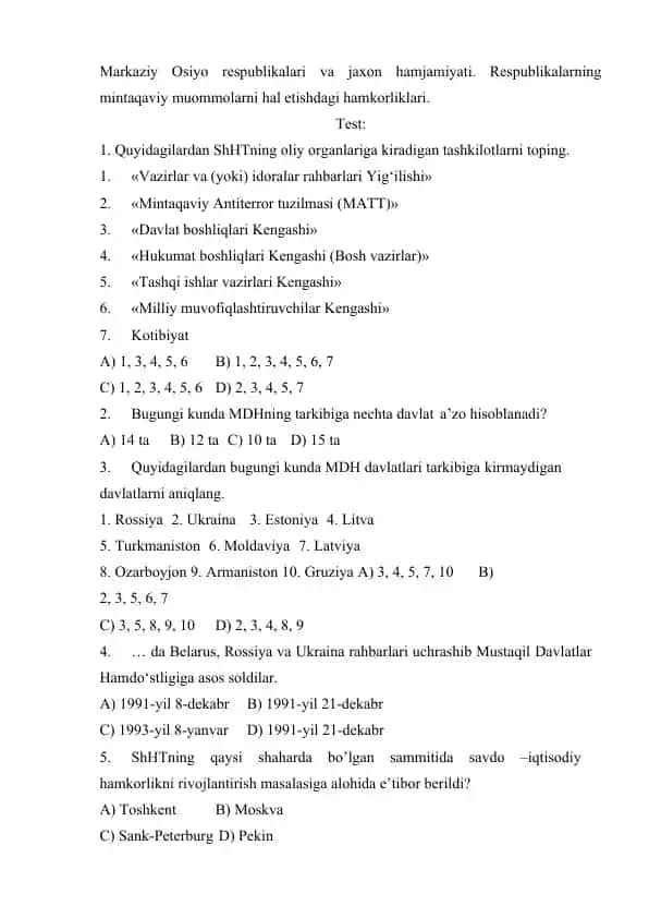 MDH mustaqil davlatlar hamdo‘stligi