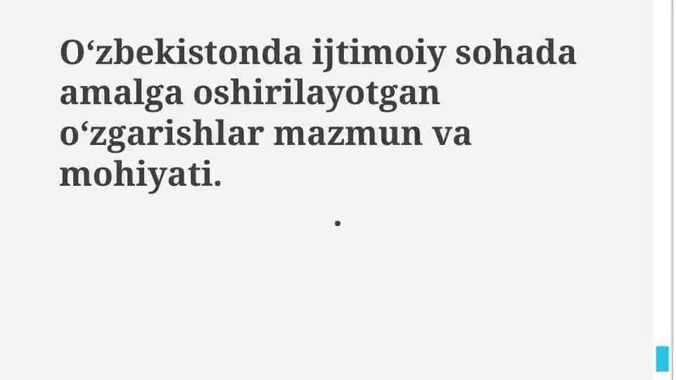 O'zbekistonda amalga oshirilayotgan ijtimoiy islohotlarning mohiyati
