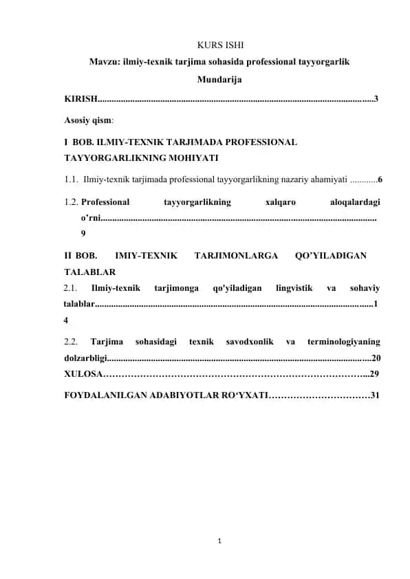 ilmiy-texnik tarjima sohasida professional tayyorgarlik