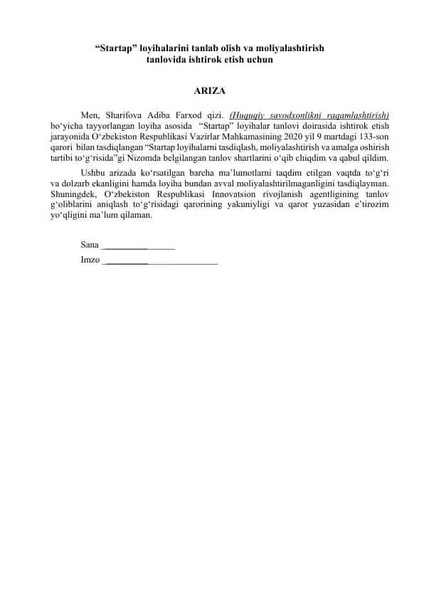 Startap loyihalarini tanlab olish va moliyalashtirish