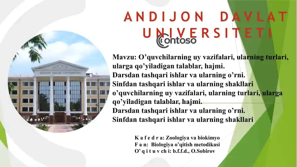 O’quvchilarning uy vazifalari, ularning turlari va ularga qo’yiladigan talablar; darsdan va sinfdan tashqari ishlarning o’rni va shakllari