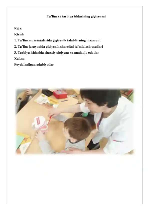Ta’lim va Tarbiya ishlarining gigiyenasi