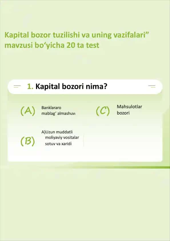 Kapital bozor tuzilishi va uning vazifalari