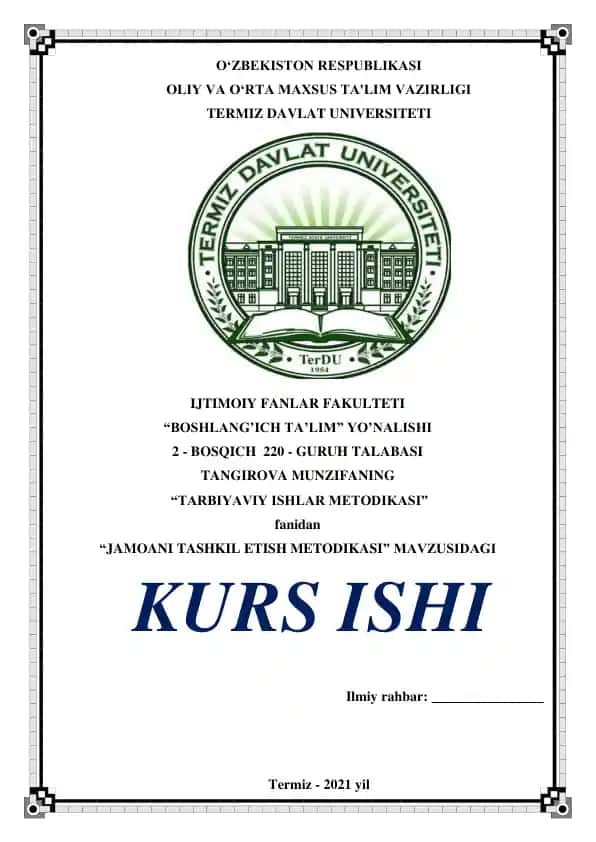 JAMOANI TASHKIL ETISH METODIKASI