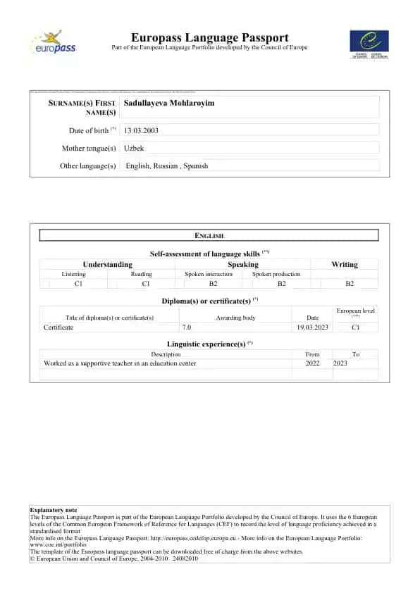 Europass Language Passport