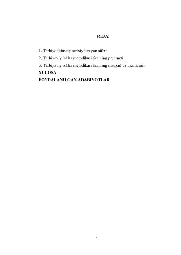 Tarbiyaviy ishlar metodikasi fanining maqsad va vazifalari