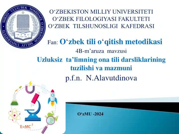 Uzluksiz ta’limning ona tili darsliklarining tuzilishi va mazmuni