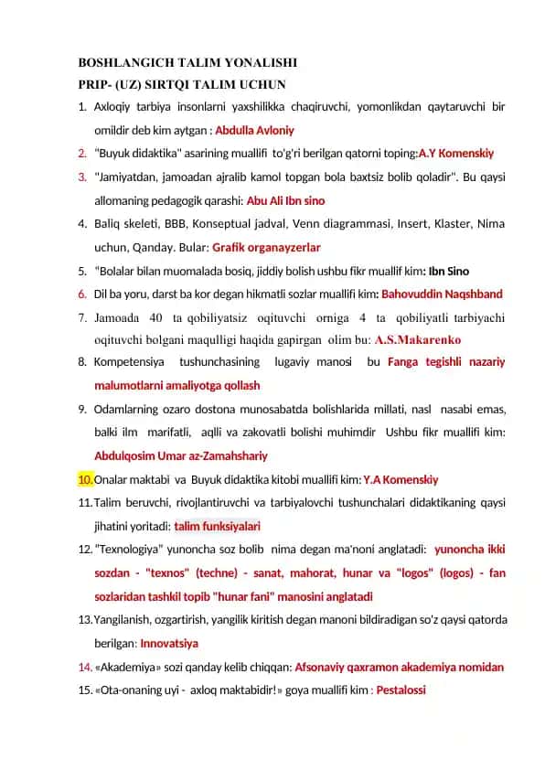 BOSHLANGICH TALIM YONALISHI