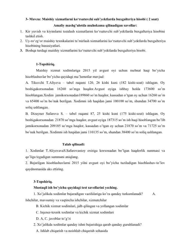 Buxgalteriya hisobi mavzusi