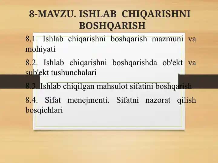 Ishlab Chiqarishni Boshqarish